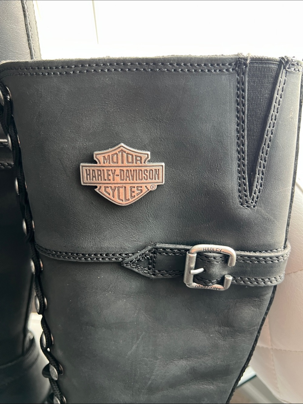 Harley Davidson Women’s Black LeatherTall Lace-Up Women's Combat Boots size 7.5. - Picture 4 of 9